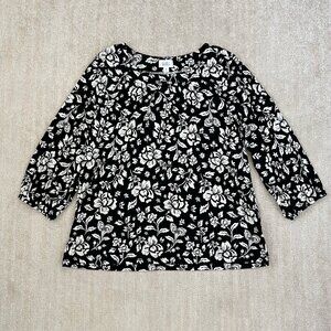 Croft & Barrow Floral 3/4 Sleeve Blouse Top XL Black
